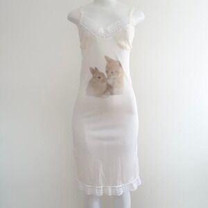 kitten & bunny graphic lace trim slip dress